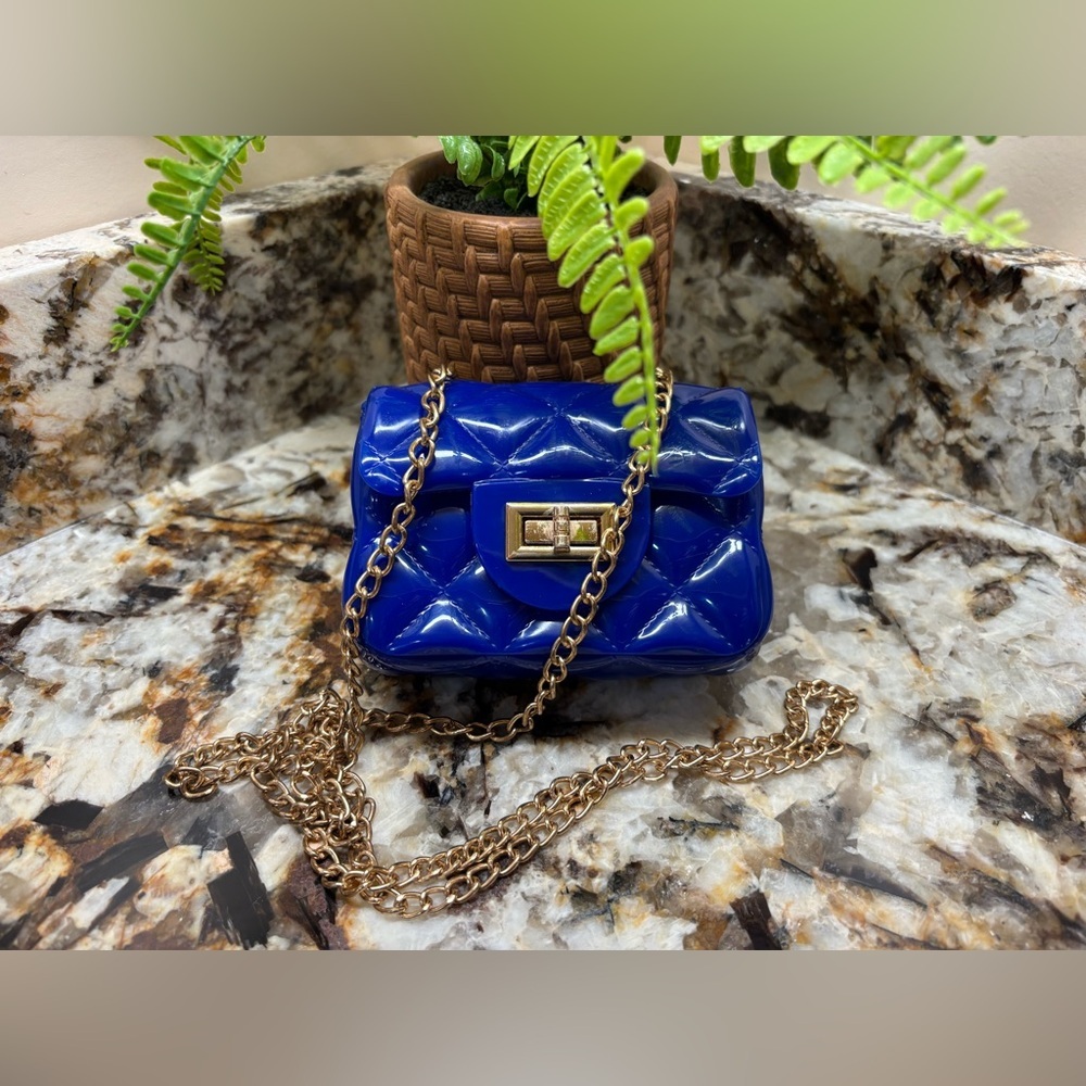 Blue Quilted Chain Bag